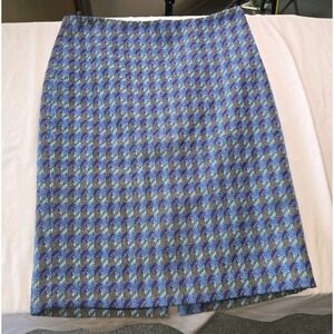 Talbots Womens Blue Grey Wool Blend Houndstooth Pencil Skirt Size 6